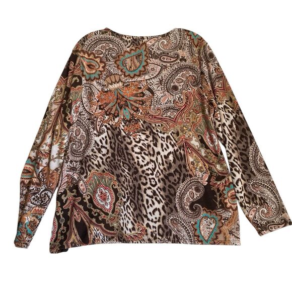 Chico's Sweater L Paisley Animal Print Lightweight V-Neck Long Sleeve Boho NWT - Picture 2 of 7